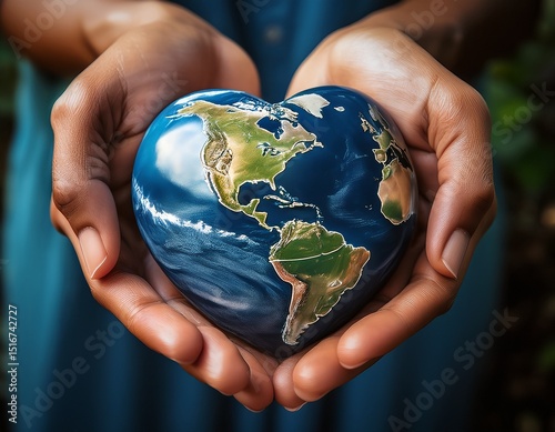 close up of hands cradling a heart shaped world depicting global health photo