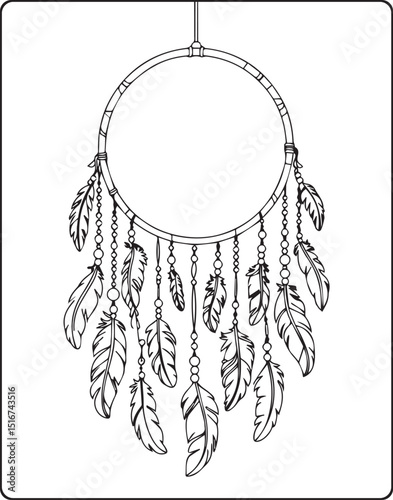 Dream catcher beautiful decoration doodle vector outline illustration coloring page, tattoo and other design for adults and kids