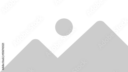 Image placeholder. minimalist illustration of mountain silhouette and sun circle icon in flat gray