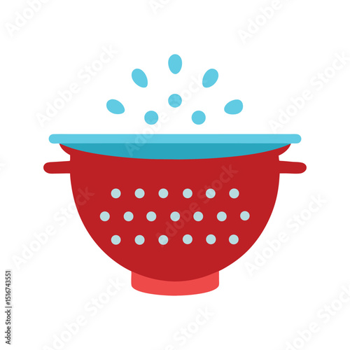 Red Colander with Water Draining Kitchen Utensil Illustration