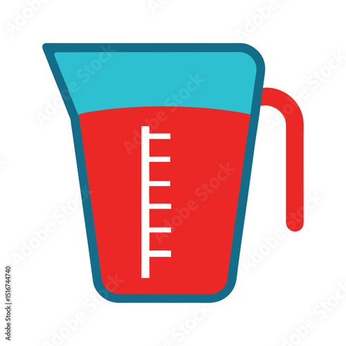 Measuring Cup Icon Red Liquid in a Blue-Rimmed Pitcher