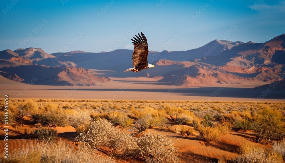 Fototapeta premium a majestic eagle soaring above a sprawling desert landscape