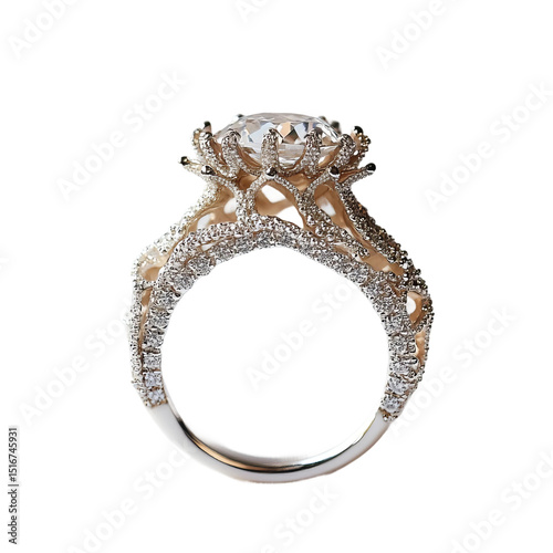 diamond ring with diamonds on white background