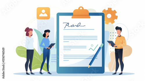 Contract signing. Corporate deals and agreements. Woman and man with pencil near contract. 