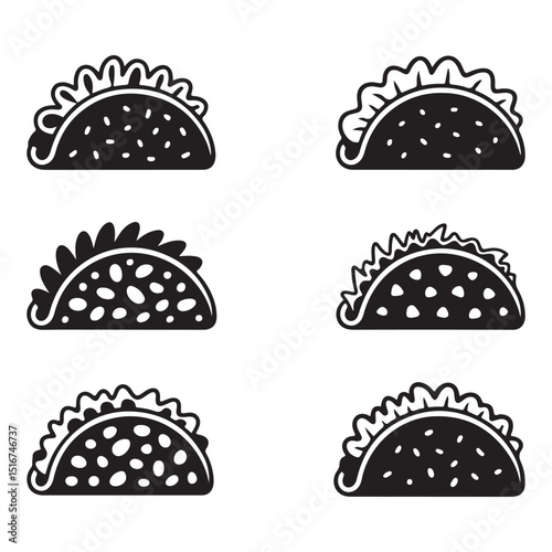 Tacos fast food silhouette vector Set