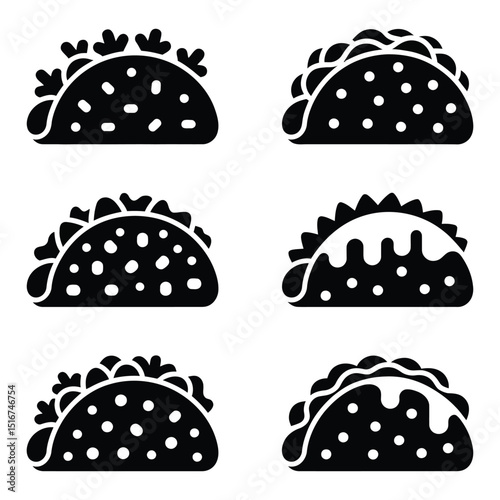 Tacos fast food silhouette vector Set