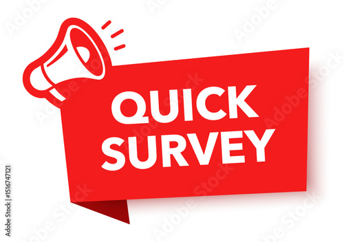 Megaphone with Quick survey speech bubble. Loudspeaker. Banner for business, marketing and advertising. Vector illustration