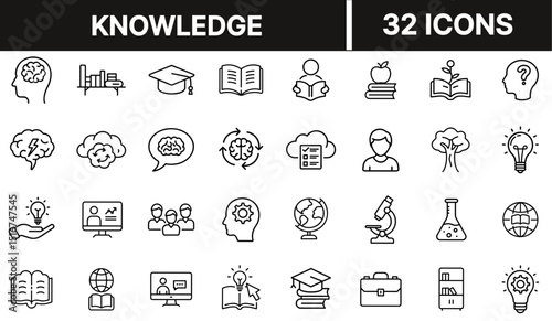 Knowledge Icon Set Representing Learning, Education, Intelligence, and Information Concepts
