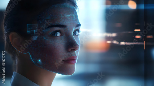 An AI agent hologram symbolizing agentic autonomy for collaboration with the human workforce using autonomous agents to work in business partnership using teamwork
