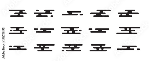 Japanese cloud pattern, Chinese style line, oriental simple shape, Korean element icon Asian motif. Abstract China symbol, black geometric Tibetan set isolated on white background. Vector illustration