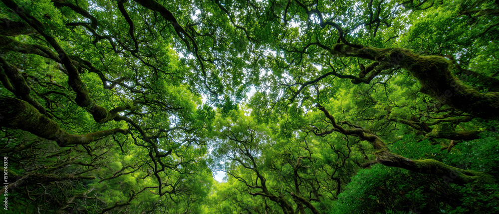 Fototapeta premium Exploring nature's canopy lush green forest scenic view tranquility