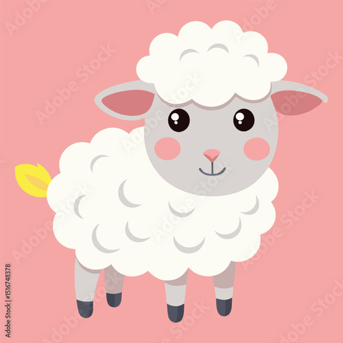 Cute cartoon vector illustration of a happy sheep, a funny farm animal drawing