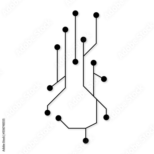nose interconnected printed circuit lines board, vector technology logo, monochromatic black outline transmission line 