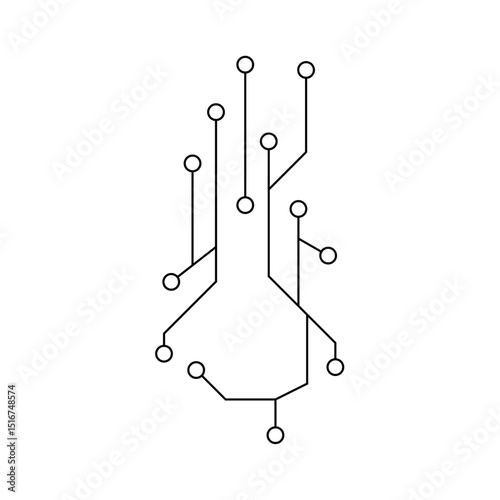 nose interconnected printed circuit lines board, vector technology logo, monochromatic black outline transmission line 