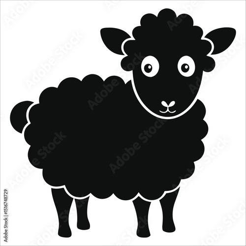 Cute cartoon vector illustration of a happy white sheep, a funny farm animal