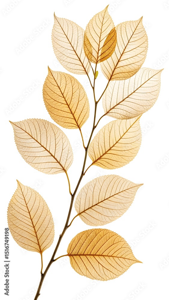 A delicate, artistic rendering of a tree branch with translucent, golden-hued leaves, highlighting intricate veins and a natural, elegant aesthetic. A delicate, artistic rendering of a tree branch with translucent, golden-hued leaves, highlighting intricate veins and a natural, elegant aesthetic.