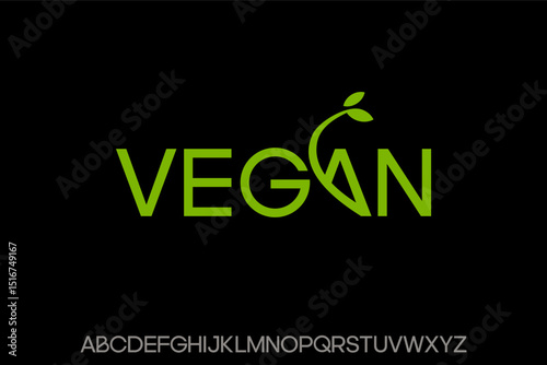 Word vegan. Abstract font alphabet, Typography typeface uppercase vector illustration