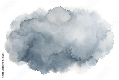 A soft, ethereal watercolor cloud in shades of gray, conveying a tranquil and serene atmosphere, perfect for various artistic endeavors.