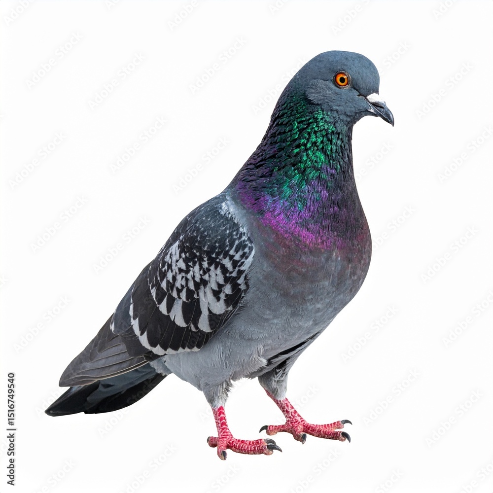 Fototapeta premium Full-Length Feral Pigeon Isolated on White Background with Clipping Path