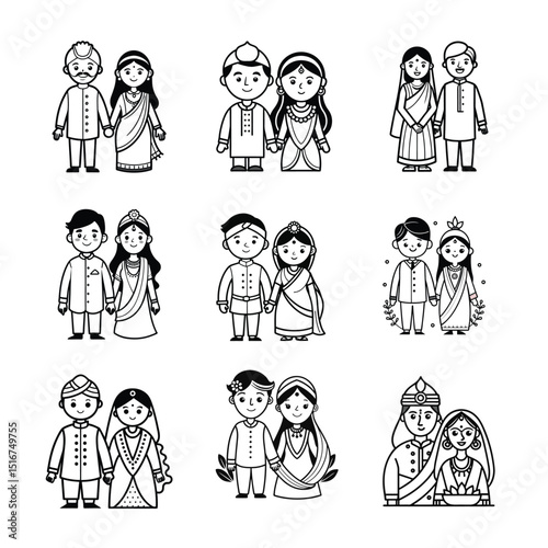 Bengali wedding couple vector art
