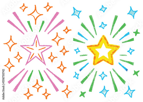 Brightly colored stars on a white background, perfect for a festive holiday celebration design or a playful pattern illustration