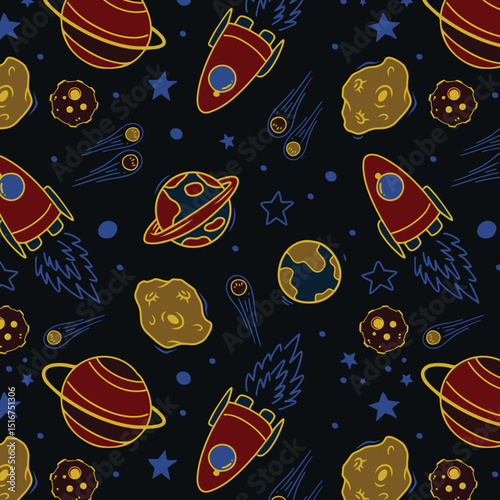 Space seamless pattern print design. Vector illustration design for fashion fabrics, textile graphics, prints.