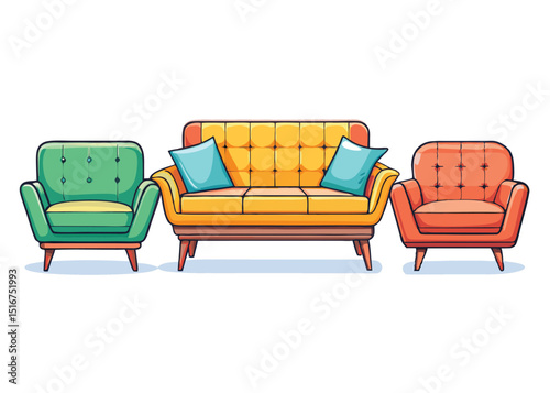 Stylish contemporary red and blue armchairs and couches create a comfortable, luxurious interior design for any home