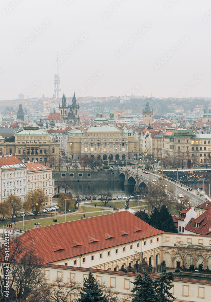 Obraz premium Prague city center with Týn Church and Vltava River