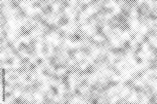 Grunge halftone gradient background. Faded grit noise texture. White and black sand wallpaper. Retro pixelated backdrop. Anime or manga style comic overlay. Vector graphic design textured template	