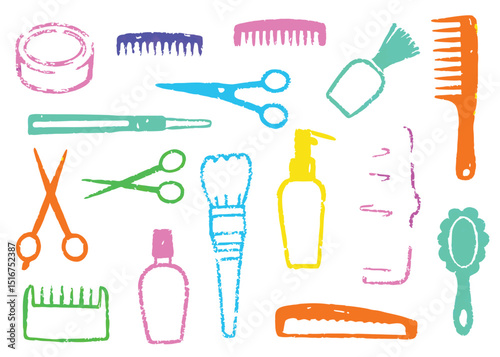 Vector set of hair care tools with comb, scissors, and brush icons