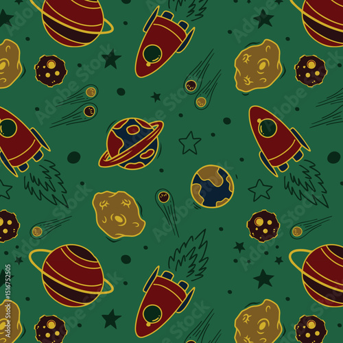 Space seamless pattern print design. Vector illustration design for fashion fabrics, textile graphics, prints.
