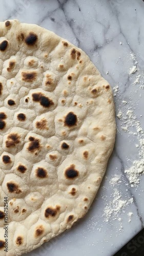 Baked flatbread on marble surface