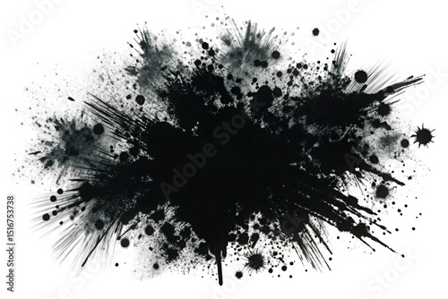 An abstract black ink splash with varying shades of gray, creating a dramatic and artistic backdrop perfect for creative projects.