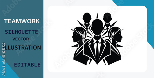Teamwork Silhouette Vector Illustration Editable Business Group Icon