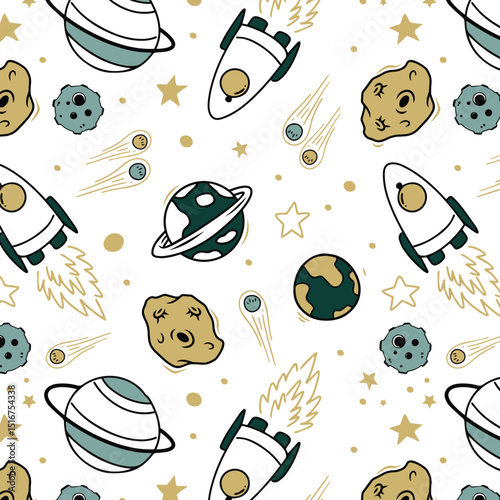 Space seamless pattern print design. Vector illustration design for fashion fabrics, textile graphics, prints.