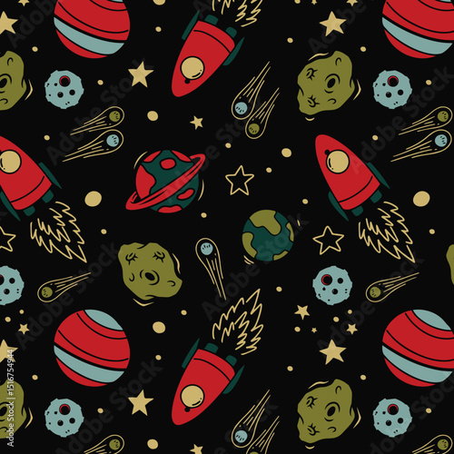 Space seamless pattern print design. Vector illustration design for fashion fabrics, textile graphics, prints.