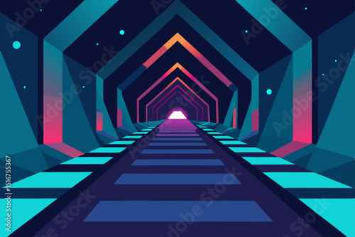 Red carpet leading to a brightly lit abstract architectural hall with a star, symbolizing a dark business success stairway