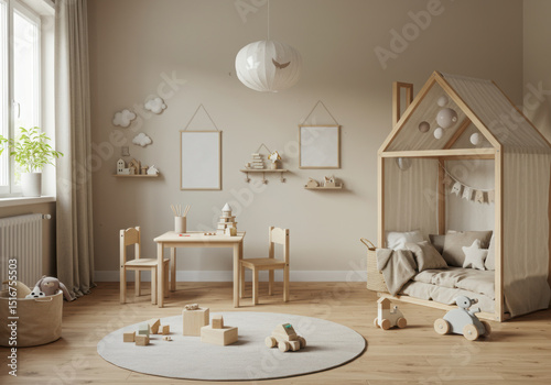 Cozy Children's Room Interior with frame mockup and Playful Charm-high fidelity
