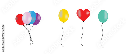 colorful balloon icons. Balloon in cartoon style. Bunch of Flying colorful balloons for birthday party, decoration. Party balloon sign and symbol collection in flat style.
