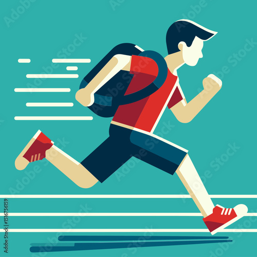 Vector illustration of a young man running with a backpack symbolizing active lifestyle