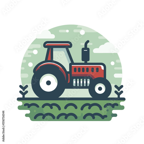 Vector illustration of a tractor on a field, symbolizing agriculture and farming