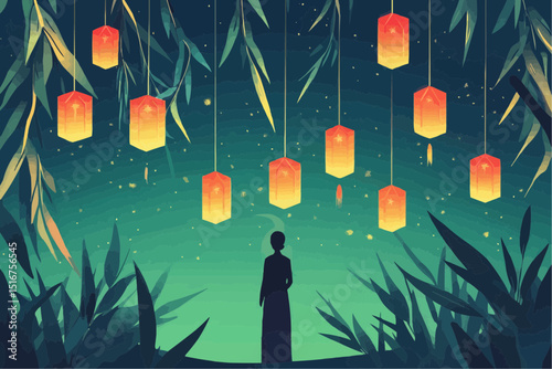 Tanabata Festival in Japan. A festival of stars. The stage is serene and calm.