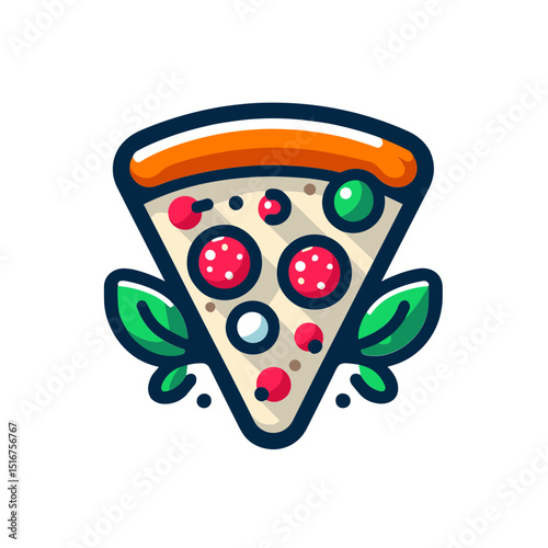 Vector illustration of a slice of pizza topped with various ingredients, symbolizing delicious food and enjoyment