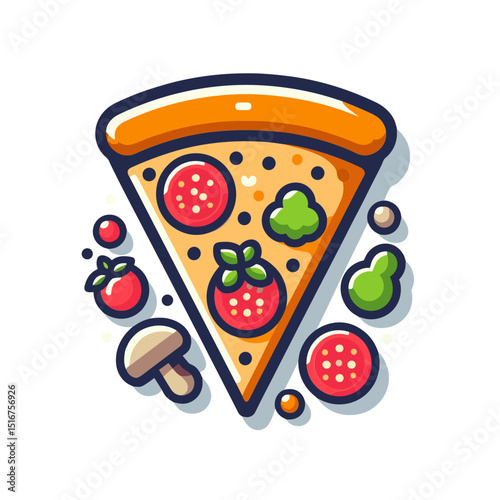 Colorful pizza slice vector illustration with toppings representing Italian cuisine