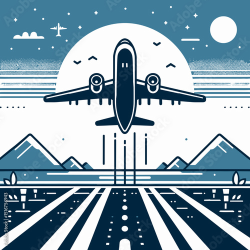 Airplane taking off vector illustration representing travel and adventure