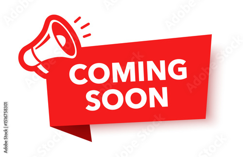 Megaphone with Coming soon speech bubble. Loudspeaker. Banner for business, marketing and advertising. Vector illustration.