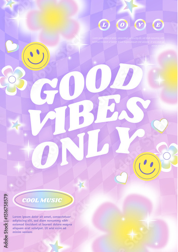 Retro acidic trend poster, creative gradient color vector illustration