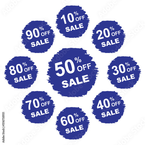 Sales and discount Stickers 10, 20, 30, 40, 50, 60, 70, 80, 90 percent, In Blue Colour, Vector illustrator.