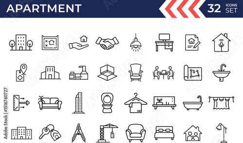 Building and apartment line icon set. Vector icons related to apartment or real estate icon collection