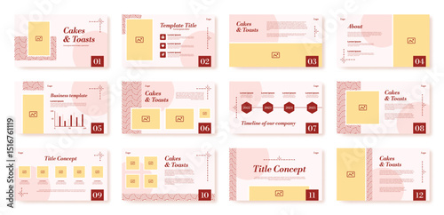 Ppt presentation. Company profile slide. Corporate brochure layout or power point business cover. Project report page with text and infographic. Vector banners design templates set